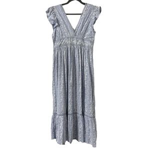 In Loom Woman’s Sweetheart‎ Baby Blue Floral Cottagecore Midi Dress Size L